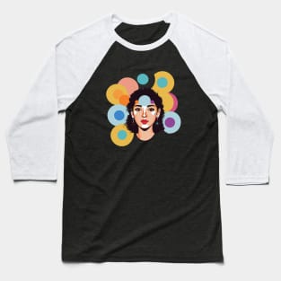 t-shirt design, woman’s face with colorful circles around it, digital art Baseball T-Shirt